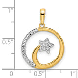 14k Multi-Tone Gold Crescent Moon and Star Pendant, Celestial Circle Charm for Women
