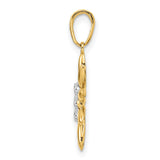 14k Yellow Gold and Rhodium Daisy Pendant, Polished Petal Floral Charm for Women