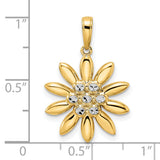 14k Yellow Gold and Rhodium Daisy Pendant, Polished Petal Floral Charm for Women
