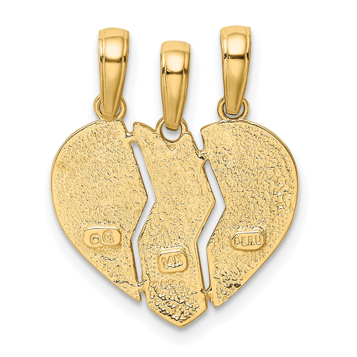 14k Yellow Gold Break-Apart Heart Pendant Set, Mom Big Sis Lil Sis, Family Bond Jewelry