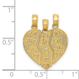 14k Yellow Gold Break-Apart Heart Pendant Set, Mom Big Sis Lil Sis, Family Bond Jewelry