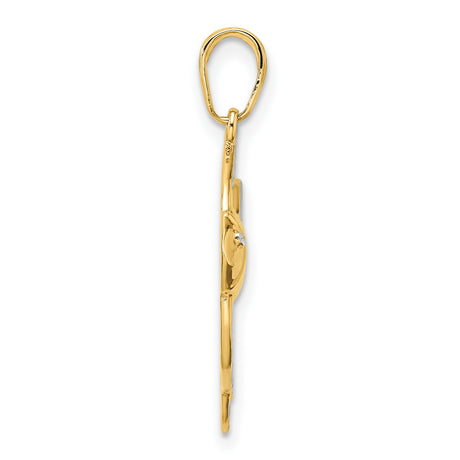14k Yellow Gold Angelfish Pendant, Diamond-Cut Textured Ocean Theme Jewelry
