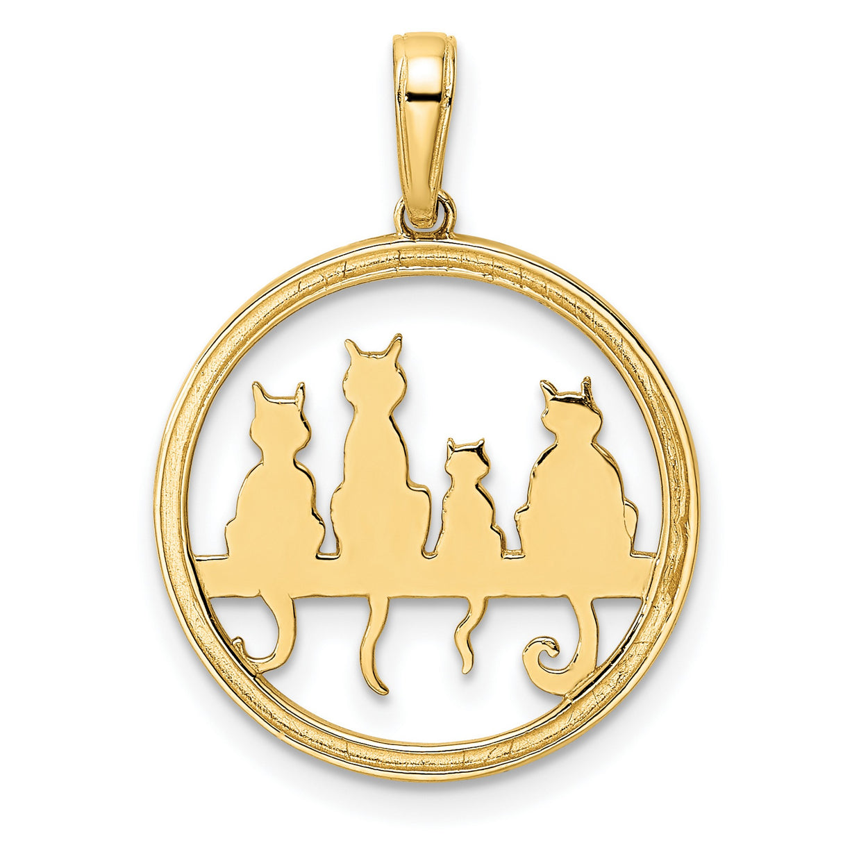 Diamond-Cut Cats Sitting on Bench Charm Pendant in Real 14k Multi-Tone Gold