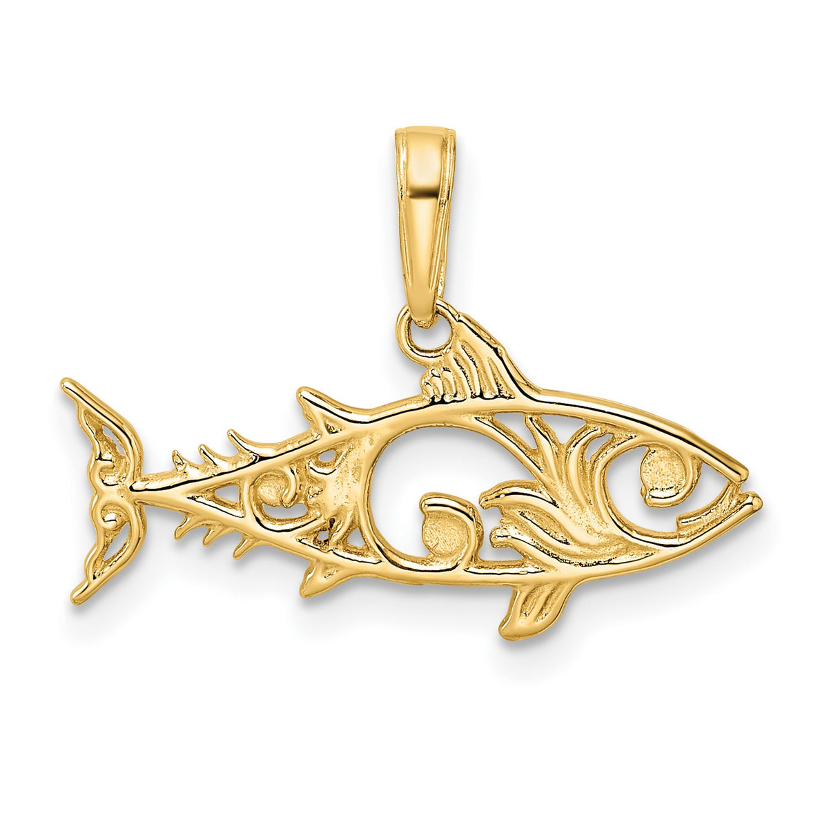 14k Multi-Tone Gold Ichthys Pendant with Openwork Design and Diamond-Cut Accents