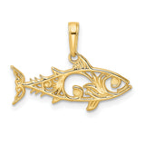 14k Multi-Tone Gold Ichthys Pendant with Openwork Design and Diamond-Cut Accents