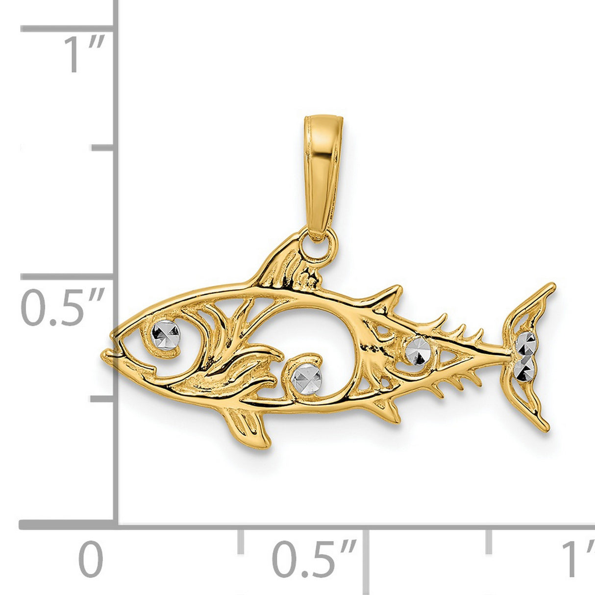 14k Multi-Tone Gold Ichthys Pendant with Openwork Design and Diamond-Cut Accents