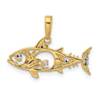 14k Multi-Tone Gold Ichthys Pendant with Openwork Design and Diamond-Cut Accents