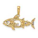 14k Multi-Tone Gold Ichthys Pendant with Openwork Design and Diamond-Cut Accents