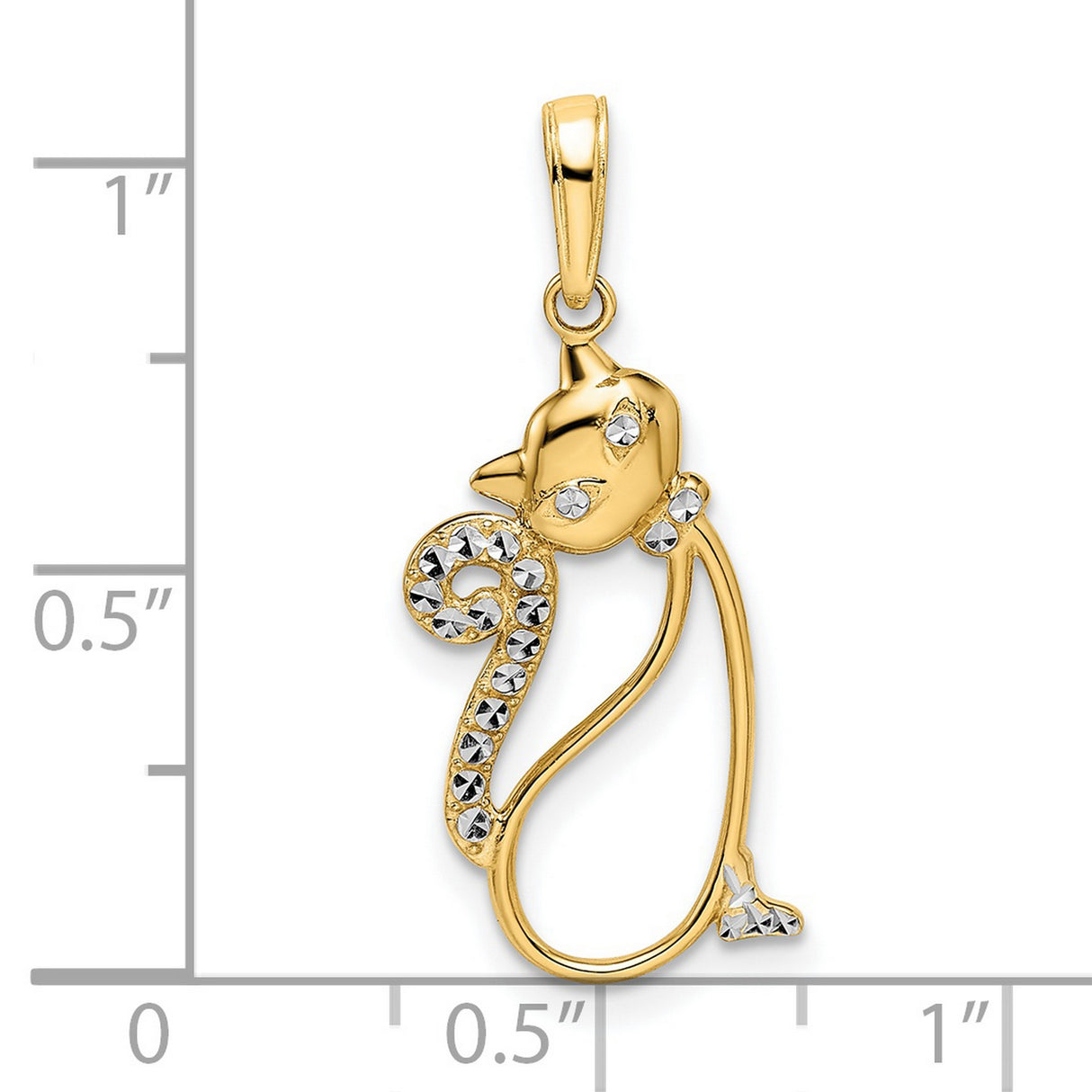 Diamond-Cut Cat Charm Pendant in Real 14k Multi-Tone Gold