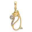 Diamond-Cut Cat Charm Pendant in Real 14k Multi-Tone Gold
