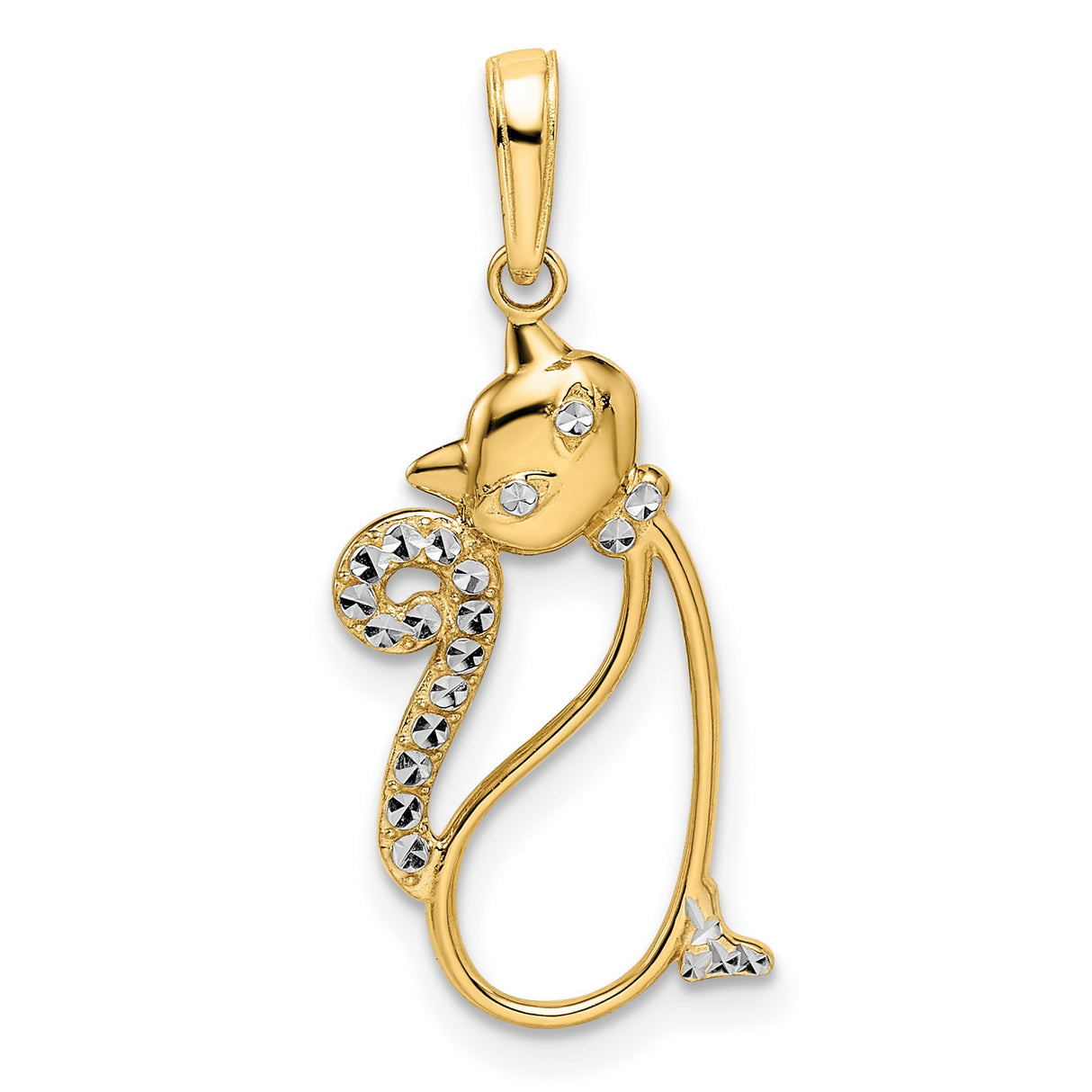 Diamond-Cut Cat Charm Pendant in Real 14k Multi-Tone Gold
