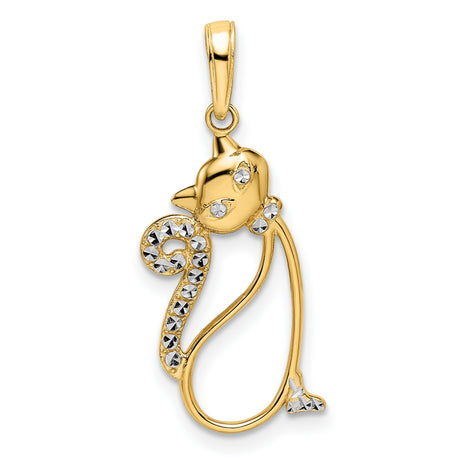 Diamond-Cut Cat Charm Pendant in Real 14k Multi-Tone Gold