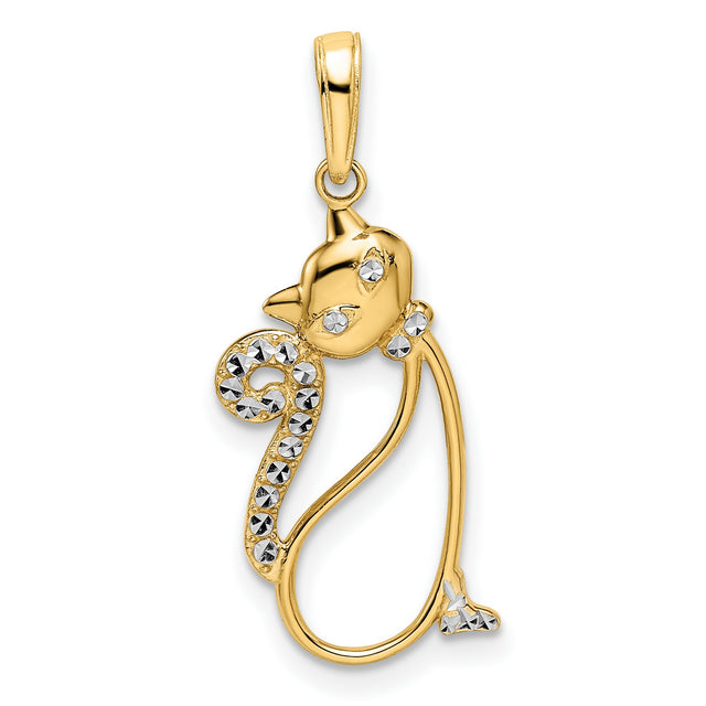 Diamond-Cut Cat Charm Pendant in Real 14k Multi-Tone Gold