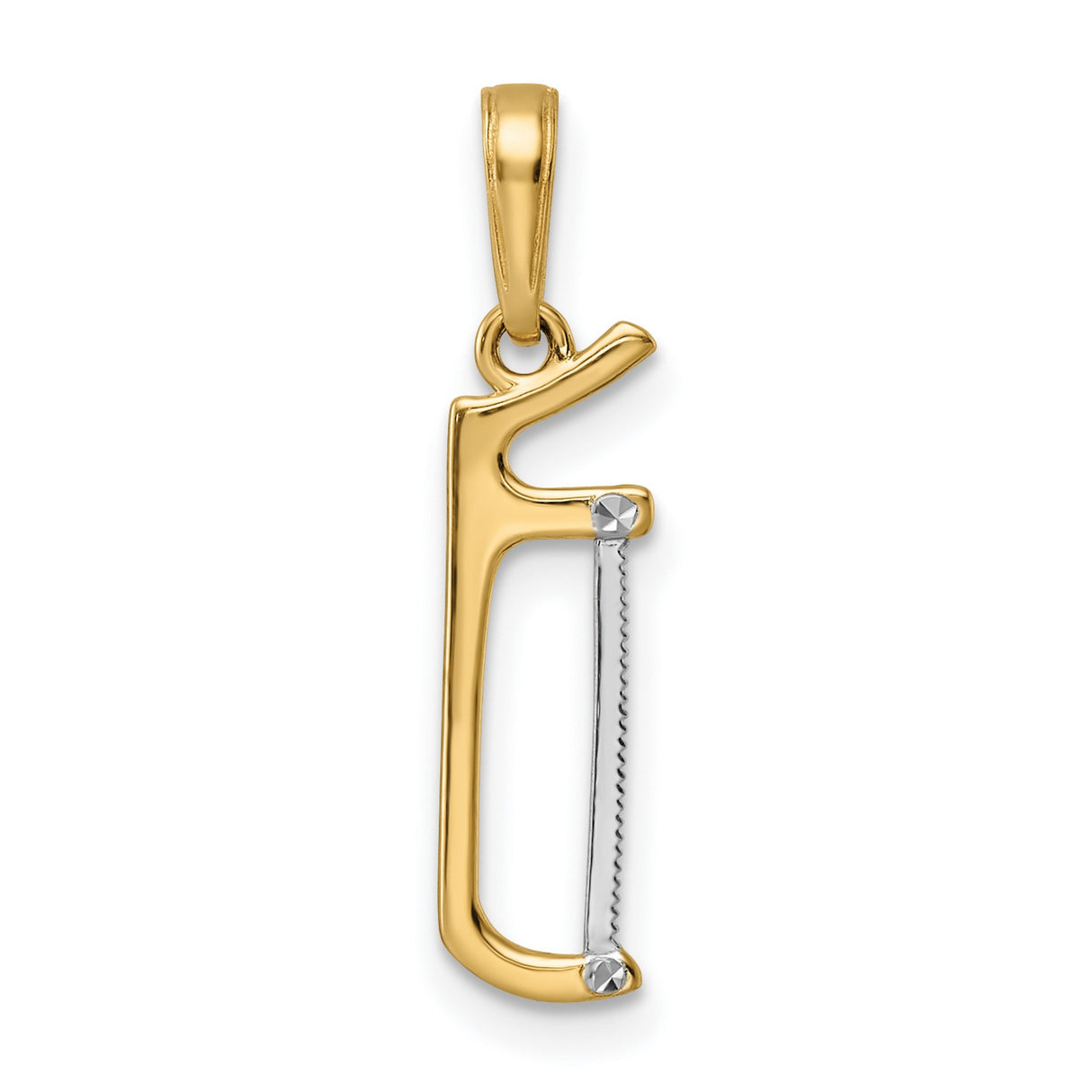 14k Multi-Tone Gold Coping Saw Pendant with Saw Blade Detail, Artisan Tool Style