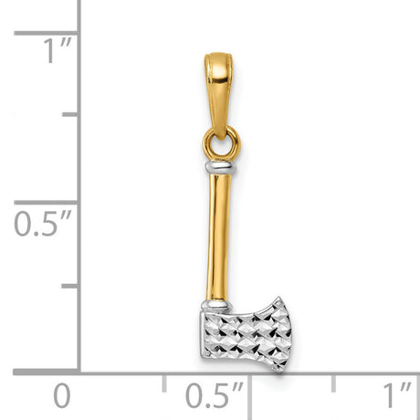 14k Two-Tone Gold Axe Pendant, Polished Handle and Diamond Cut Blade, Viking Symbol for Men
