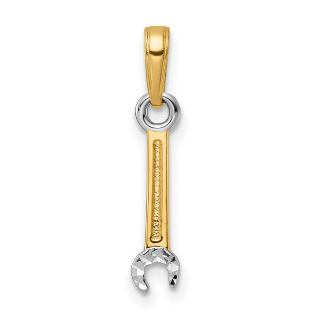 14k Multi-Tone Gold Wrench Pendant, Realistic Spanner Design for Mechanics or Unisex Wear