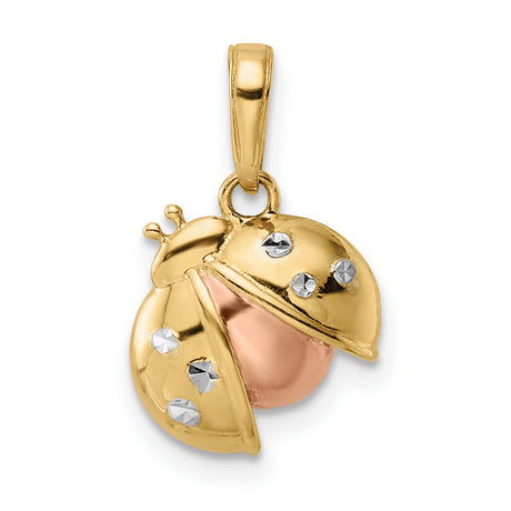 14k Multi-Tone Gold Ladybug Pendant with Diamond-Cut Accents, Whimsical Nature Jewelry for Women