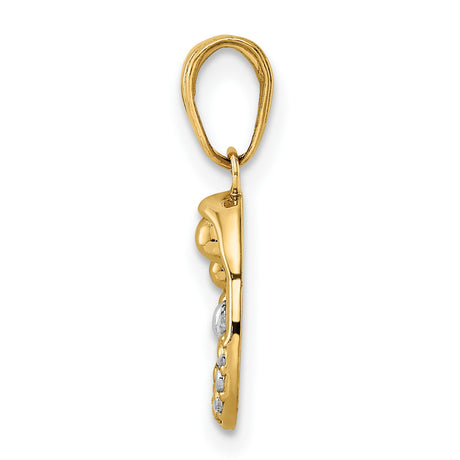 14k Multi-Tone Gold Teardrop Pendant with Rhodium Accent, Mother Embrace and Heart Charm