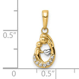 14k Multi-Tone Gold Teardrop Pendant with Rhodium Accent, Mother Embrace and Heart Charm