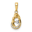 14k Multi-Tone Gold Teardrop Pendant with Rhodium Accent, Mother Embrace and Heart Charm