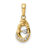 14k Multi-Tone Gold Teardrop Pendant with Rhodium Accent, Mother Embrace and Heart Charm