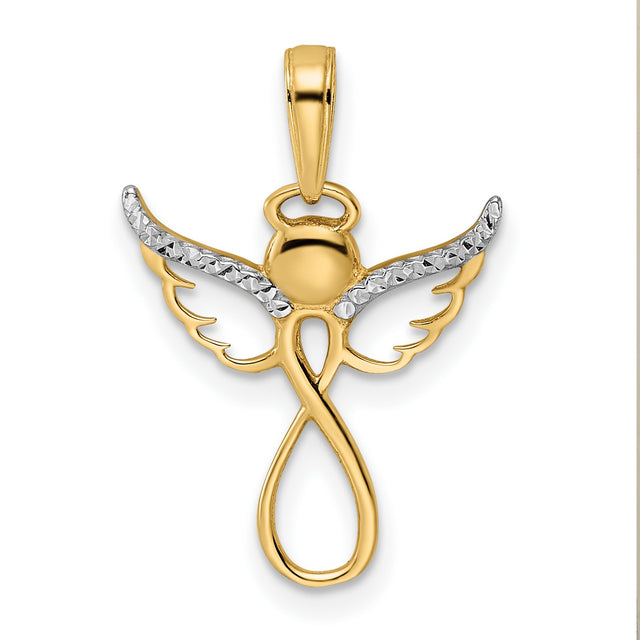 Diamond-Cut Infinity Angel Charm Pendant in Real 14k Multi-Tone Gold