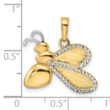 14k Multi-Tone Gold Bee Pendant with Diamond Cut Wings, Nature-Inspired Insect Charm for Women
