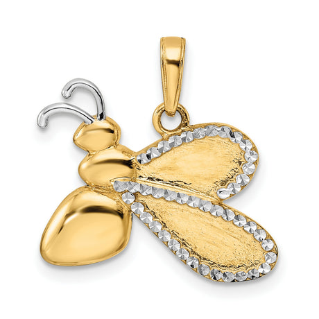 14k Multi-Tone Gold Bee Pendant with Diamond Cut Wings, Nature-Inspired Insect Charm for Women