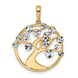 Diamond-Cut Tree of Life Charm Pendant in Real 14k Multi-Tone Gold