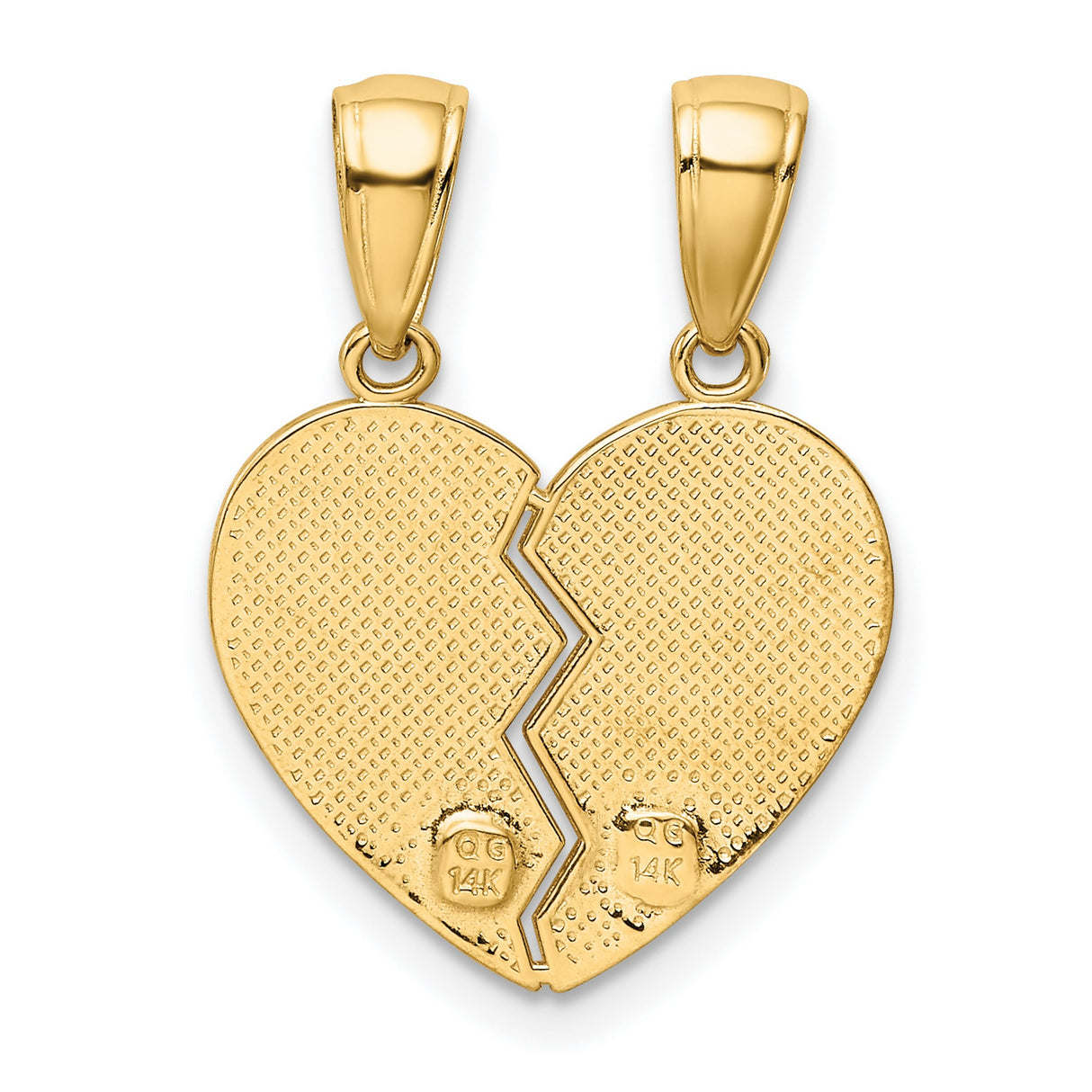 Big Sister Little Sister Words And Flowers Break-Apart Heart Charm Pendant in Real 14k Yellow Gold