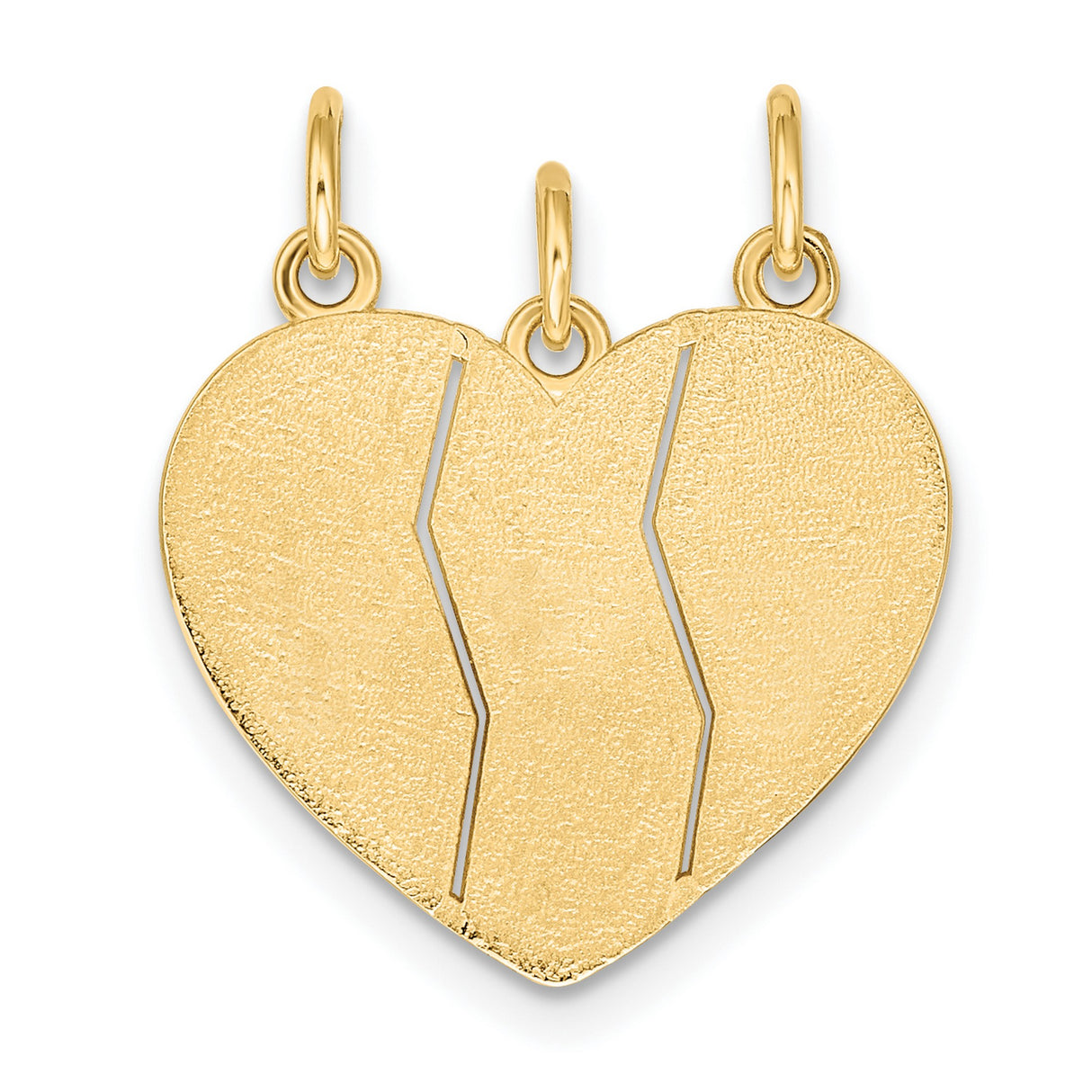 3-Piece Break-Apart Lil Sis Big Sis Words Heart Charm Pendant in Real 14k Yellow Gold