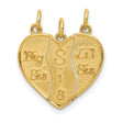 3-Piece Break-Apart Lil Sis Big Sis Words Heart Charm Pendant in Real 14k Yellow Gold