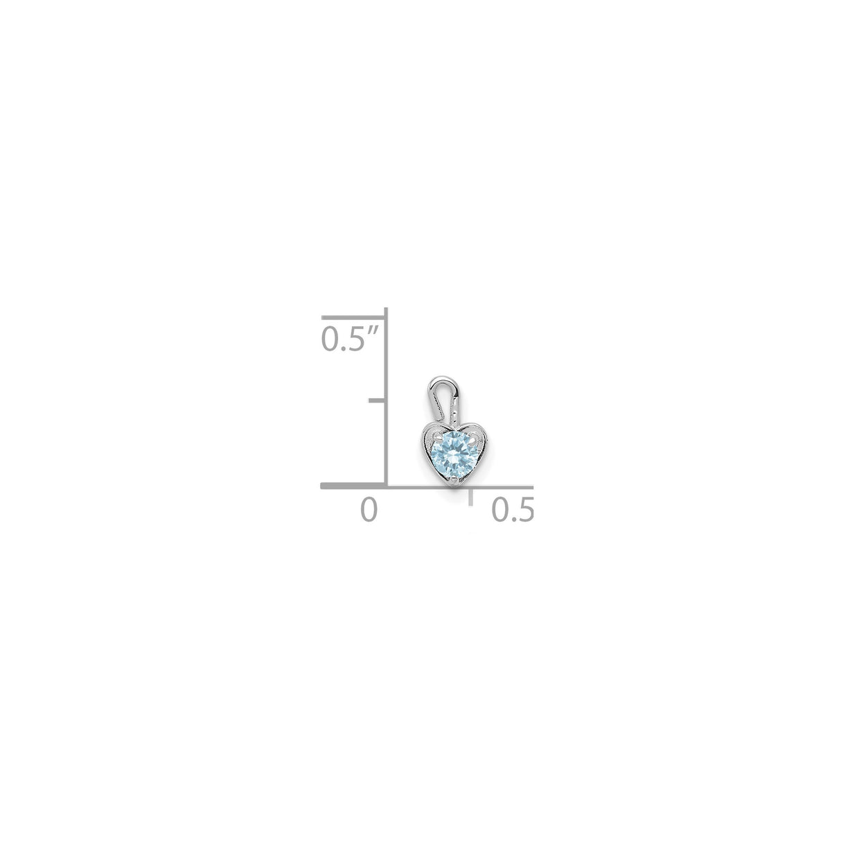 14k White Gold Heart Pendant with Round Cut Synthetic Light Blue Birthstone