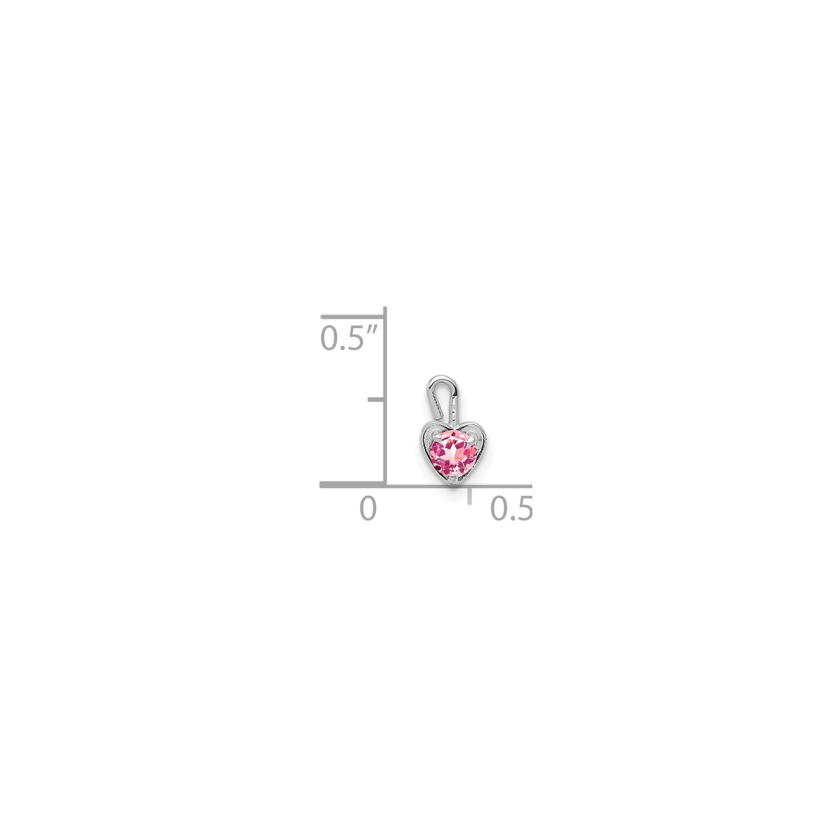 14k White Gold Heart Pendant with Round Pink Synthetic Birthstone, Romantic Style for Women