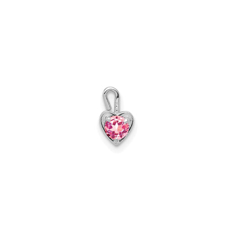 14k White Gold Heart Pendant with Round Pink Synthetic Birthstone, Romantic Style for Women