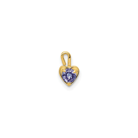 14k Yellow Gold Heart Pendant with Round Purple Synthetic Birthstone, Romantic Charm for Women