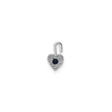 14k White Gold Heart Pendant with Synthetic Deep Blue Sapphire Stone for Women