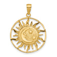 14k Yellow Gold Sun and Moon Pendant with Celestial Face and Star Charm, Boho Astrology Jewelry