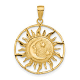 14k Yellow Gold Sun and Moon Pendant with Celestial Face and Star Charm, Boho Astrology Jewelry