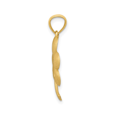14k Yellow Gold Four-Leaf Clover Pendant with Brushed Texture and Cutout Design