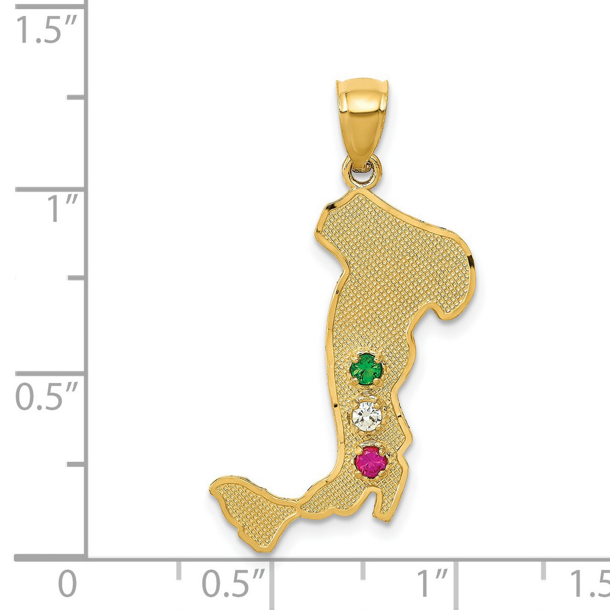 14k Yellow Gold Mexico Map Pendant with Green, White, and Red Gemstones, Patriotic Charm