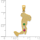 14k Yellow Gold Mexico Map Pendant with Green, White, and Red Gemstones, Patriotic Charm