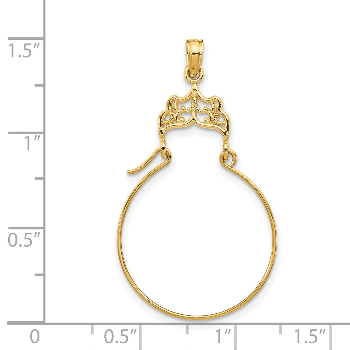 14k Yellow Gold Charm Holder Pendant with Filigree Detail and Crown Motif