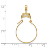 14k Yellow Gold Charm Holder Pendant with Filigree Detail and Crown Motif