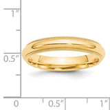 Solid 14K Yellow Gold Milgrain Half-Round Comfort-Fit Wedding Band 4mm Domed Ring