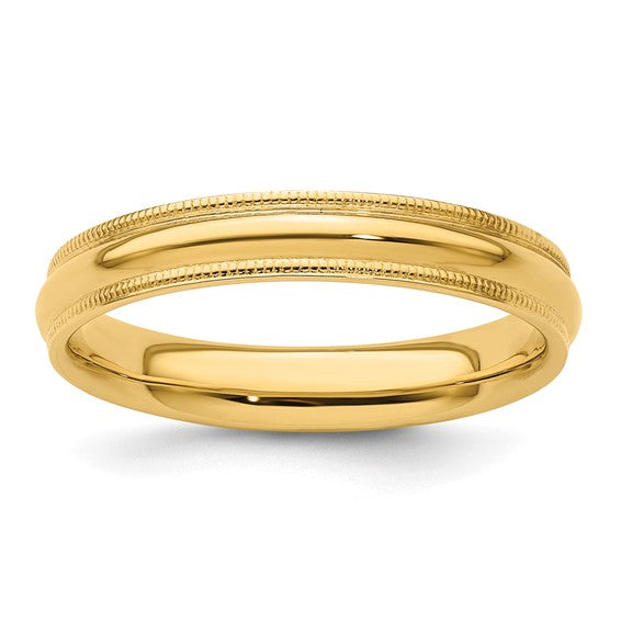 Solid 14K Yellow Gold Milgrain Half-Round Comfort-Fit Wedding Band 4mm Domed Ring