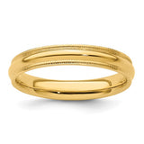 Solid 14K Yellow Gold Milgrain Half-Round Comfort-Fit Wedding Band 4mm Domed Ring