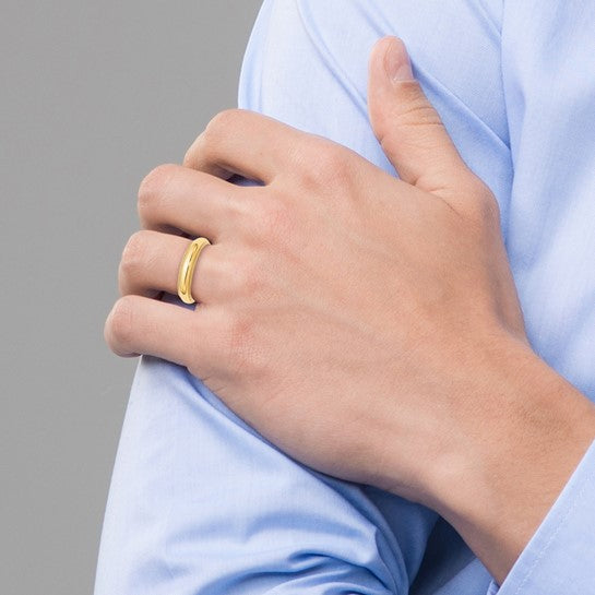 14K Yellow Gold Milgrain Half-Round Solid Wedding Band, Comfort Fit, 5mm Domed Ring