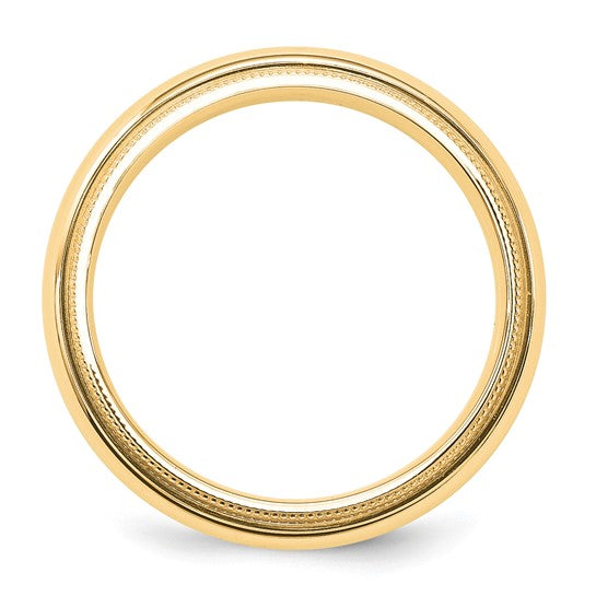 14K Yellow Gold Milgrain Half-Round Solid Wedding Band, Comfort Fit, 5mm Domed Ring