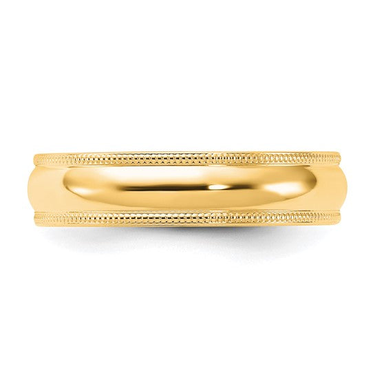 14K Yellow Gold Milgrain Half-Round Solid Wedding Band, Comfort Fit, 5mm Domed Ring